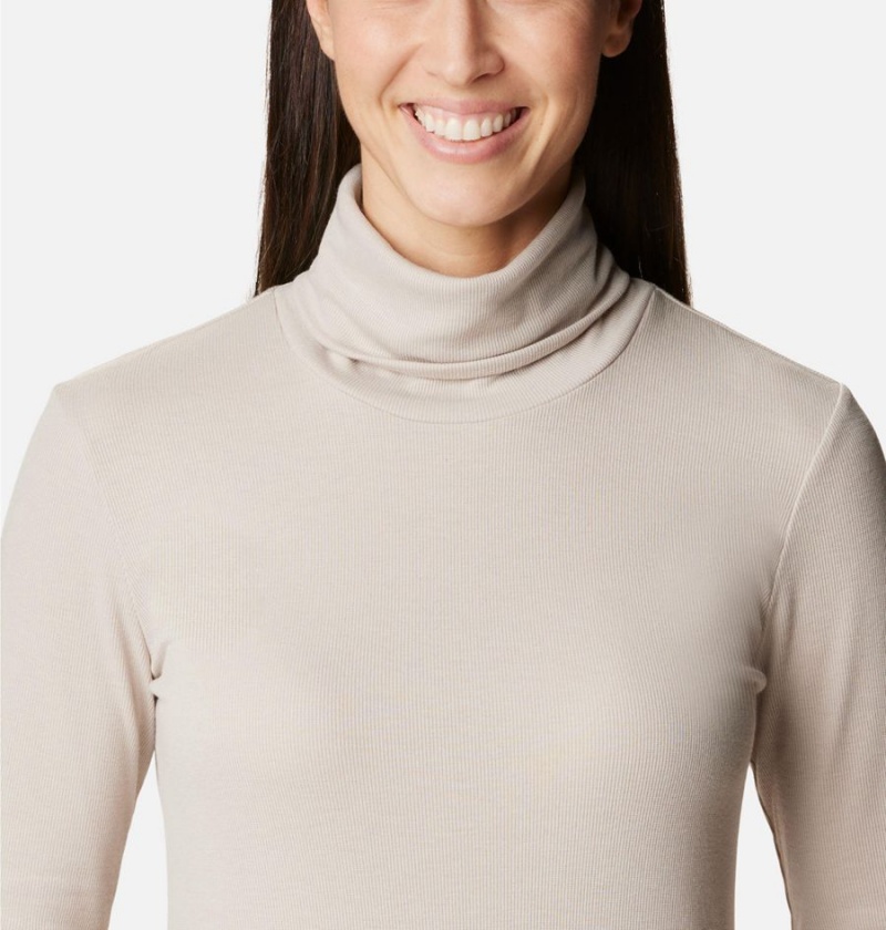 Beige Women's Columbia Boundless Trek Ribbed Turtleneck Long Sleeve T-Shirt | YVECS-0472