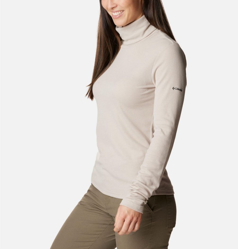 Beige Women's Columbia Boundless Trek Ribbed Turtleneck Long Sleeve T-Shirt | YVECS-0472