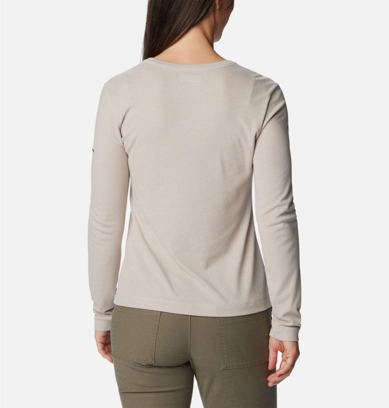 Beige Women's Columbia Calico Basin Ribbed Long Sleeve T-Shirt | GHKQC-7169