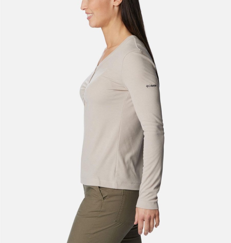 Beige Women's Columbia Calico Basin Ribbed Long Sleeve T-Shirt | GHKQC-7169