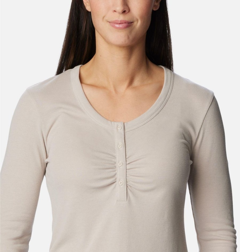 Beige Women's Columbia Calico Basin Ribbed Long Sleeve T-Shirt | GHKQC-7169