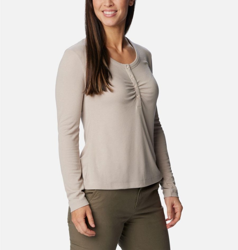 Beige Women's Columbia Calico Basin Ribbed Long Sleeve T-Shirt | GHKQC-7169