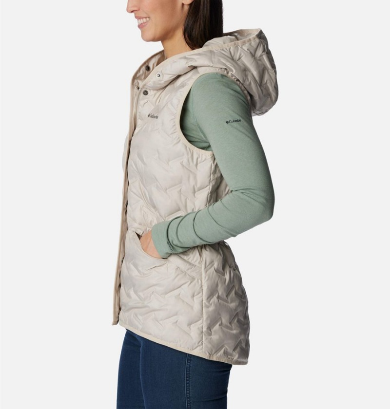 Beige Women's Columbia Delta Ridge Hooded Vest | HJYEK-6301