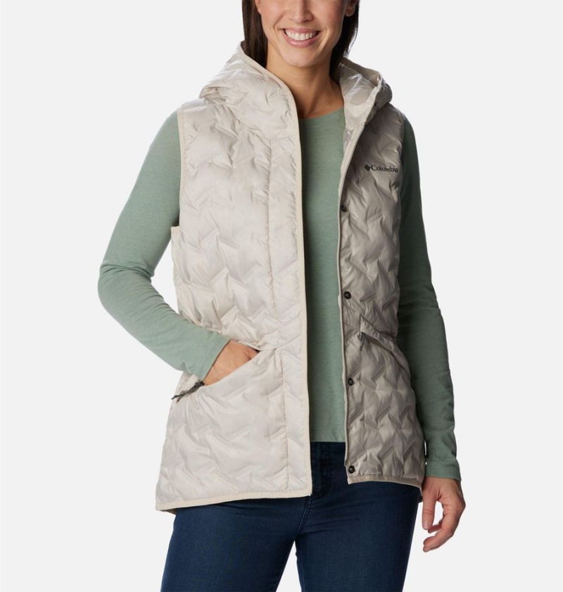 Beige Women's Columbia Delta Ridge Hooded Vest | HJYEK-6301