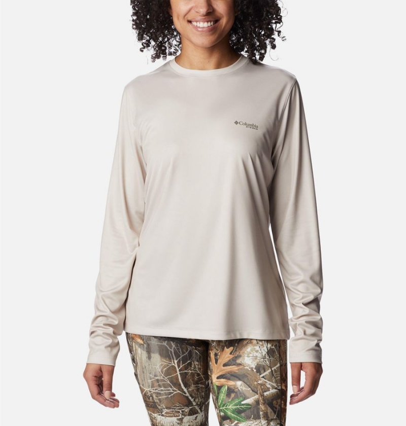 Beige Women's Columbia PHG Tough Shot Graphic Long Sleeve T-Shirt | XZDJQ-0459