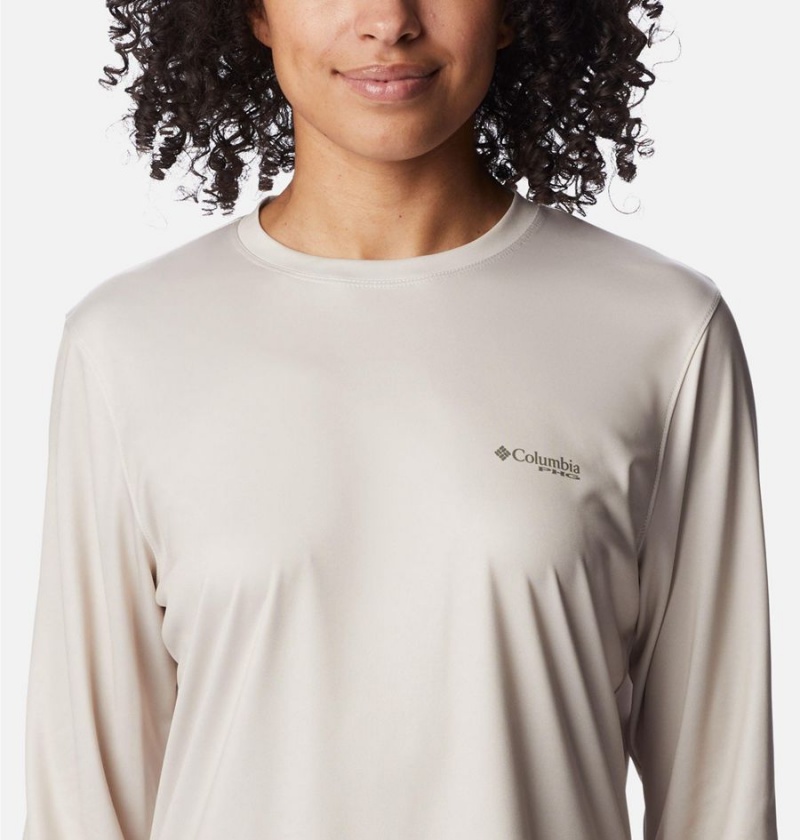 Beige Women's Columbia PHG Tough Shot Graphic Long Sleeve T-Shirt | XZDJQ-0459