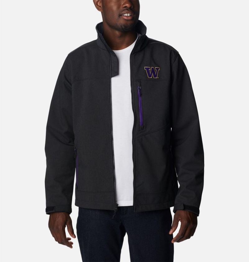 Black Men's Columbia Collegiate Ascender II - Washington Softshell Jackets | ZHFAW-7092