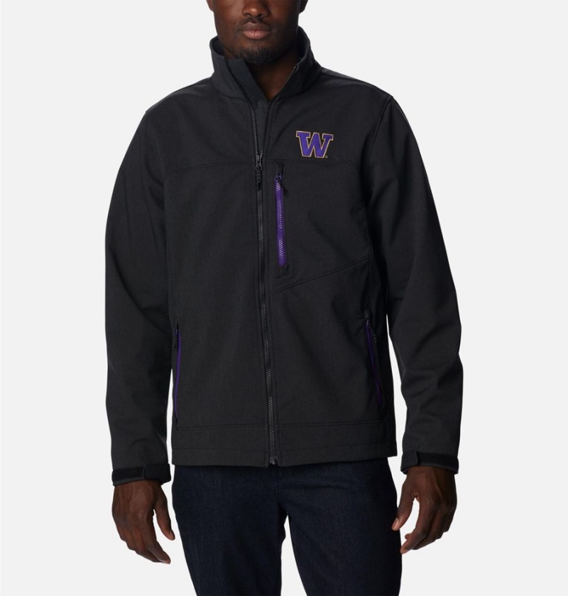 Black Men\'s Columbia Collegiate Ascender II - Washington Softshell Jackets | ZHFAW-7092