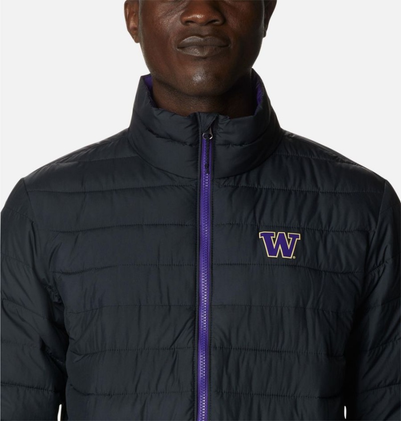 Black Men's Columbia Collegiate Powder Lite - Washington Insulated Puffer Jacket | VMNKP-2573