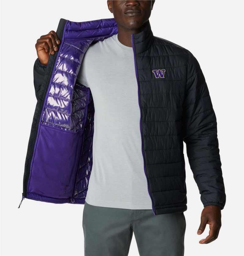 Black Men's Columbia Collegiate Powder Lite - Washington Insulated Puffer Jacket | VMNKP-2573