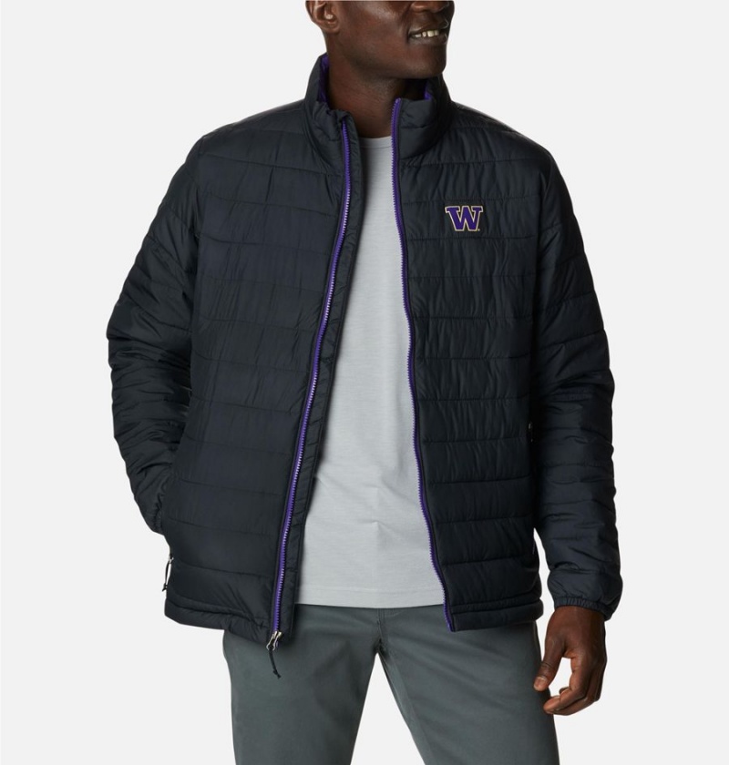 Black Men's Columbia Collegiate Powder Lite - Washington Insulated Puffer Jacket | VMNKP-2573