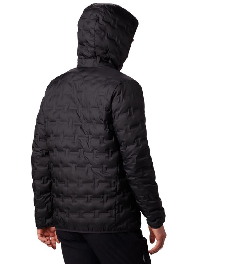 Black Men's Columbia Delta Ridge Hooded Insulated Puffer Jacket | VHUQX-8035