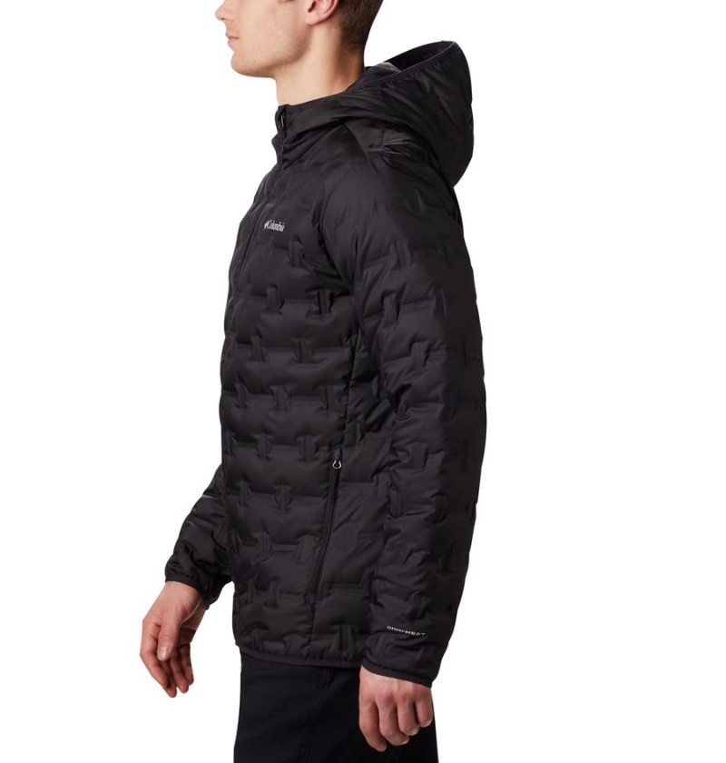 Black Men's Columbia Delta Ridge Hooded Insulated Puffer Jacket | VHUQX-8035