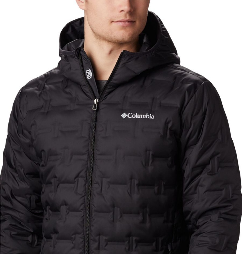 Black Men's Columbia Delta Ridge Hooded Insulated Puffer Jacket | VHUQX-8035