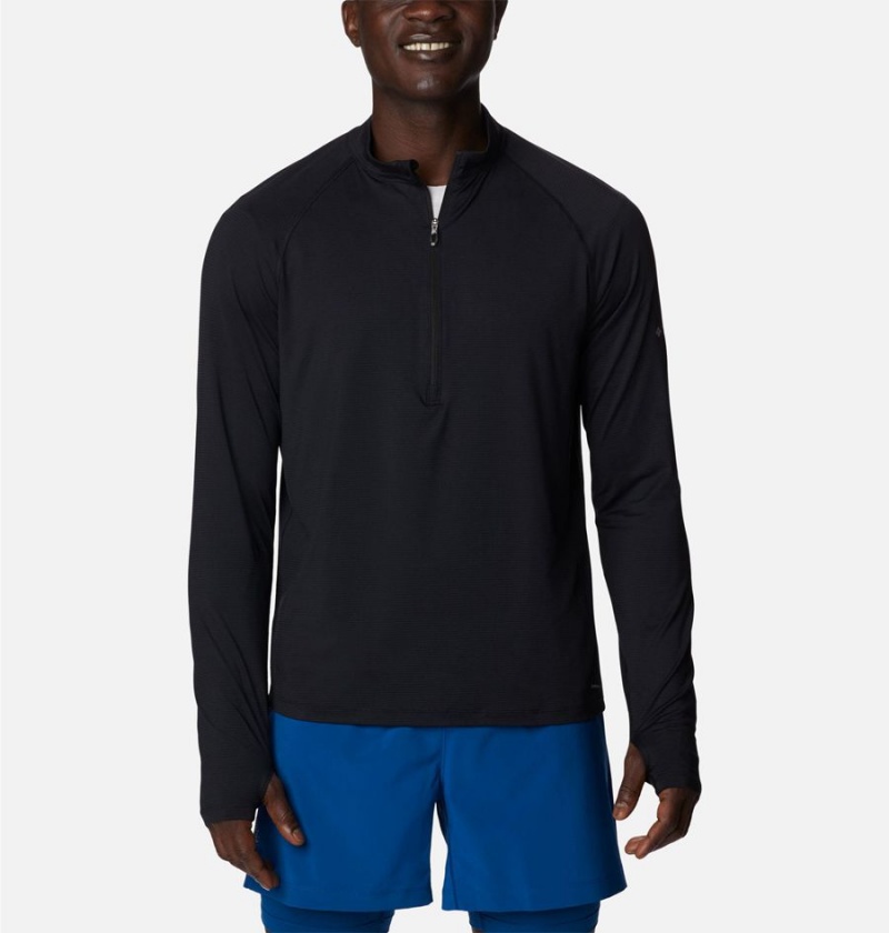 Black Men\'s Columbia Endless Trail Half Zip Mesh Long Sleeve T-Shirt | ILXSM-8261