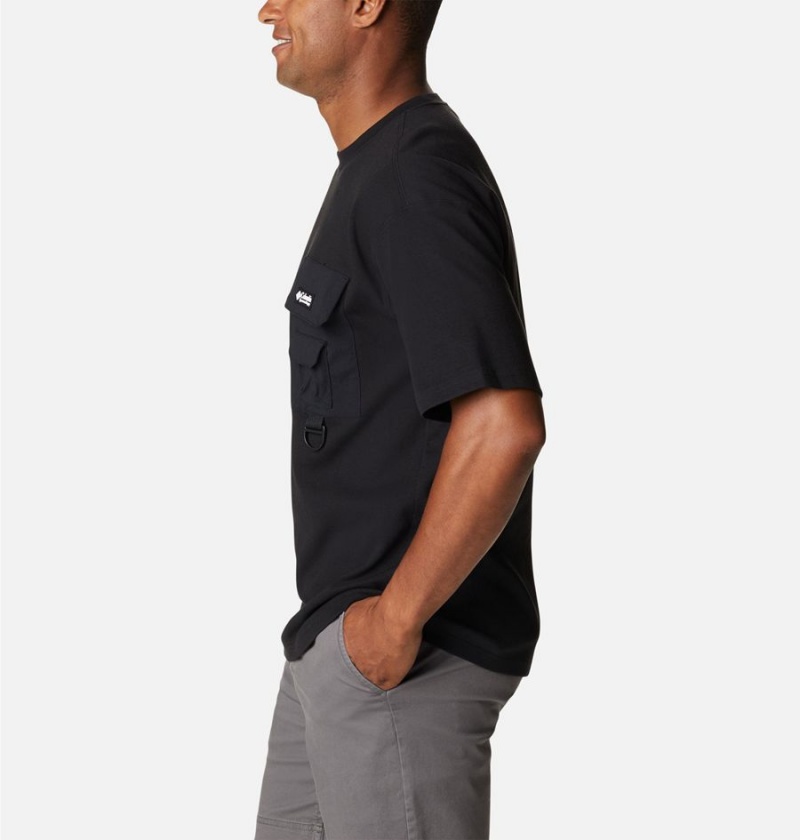 Black Men's Columbia Field Creek Double Knit Short Sleeve T-Shirt | PDAHN-3429