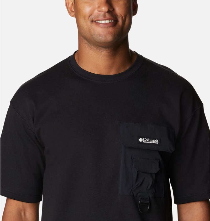 Black Men's Columbia Field Creek Double Knit Short Sleeve T-Shirt | PDAHN-3429