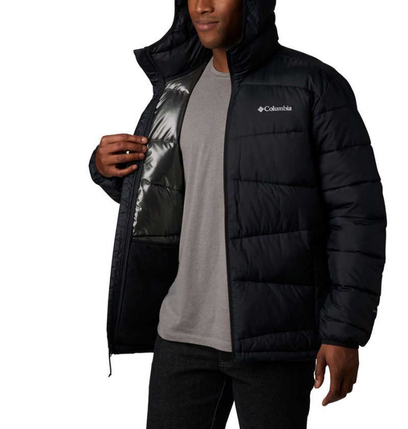 Black Men's Columbia Fivemile Butte Hooded Insulated Puffer Jacket | XPGKL-7641