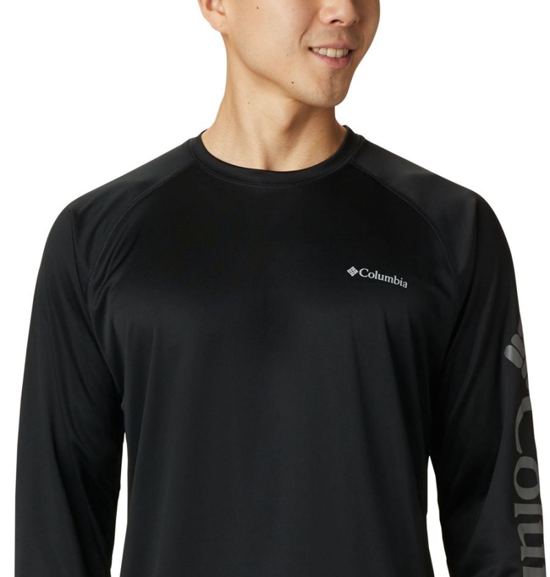 Black Men's Columbia Fork Stream Long Sleeve T-Shirt | ZWRUT-0928