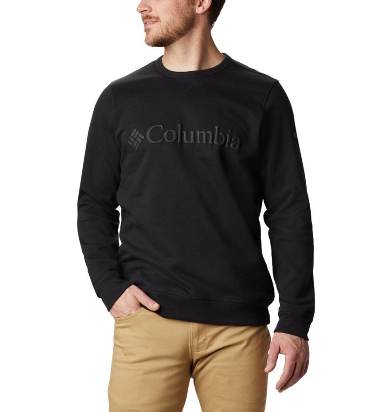 Black Men\'s Columbia Logo Fleece Crew Pullover | GWUZO-2705