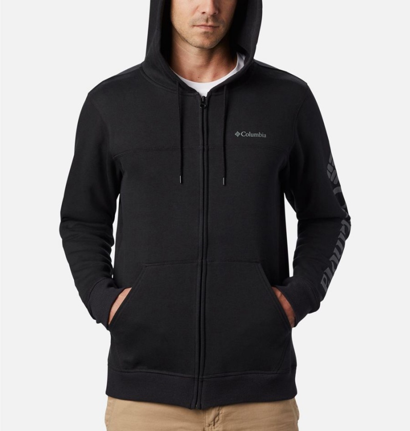 Black Men's Columbia Logo Full Zip Hoodie Fleece Jacket | RNCYA-5160