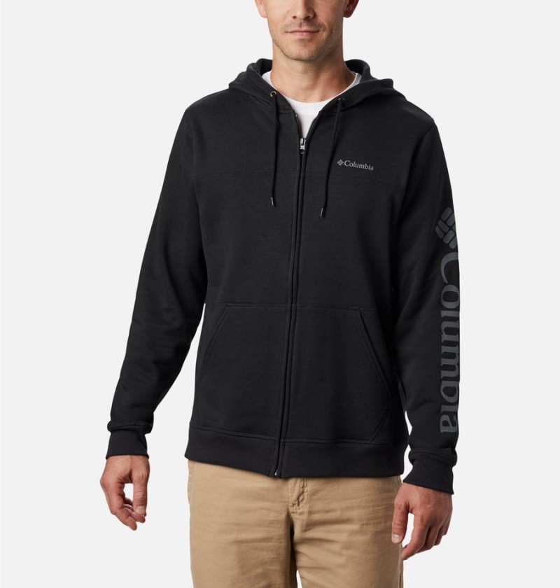 Black Men\'s Columbia Logo Full Zip Hoodie Fleece Jacket | RNCYA-5160