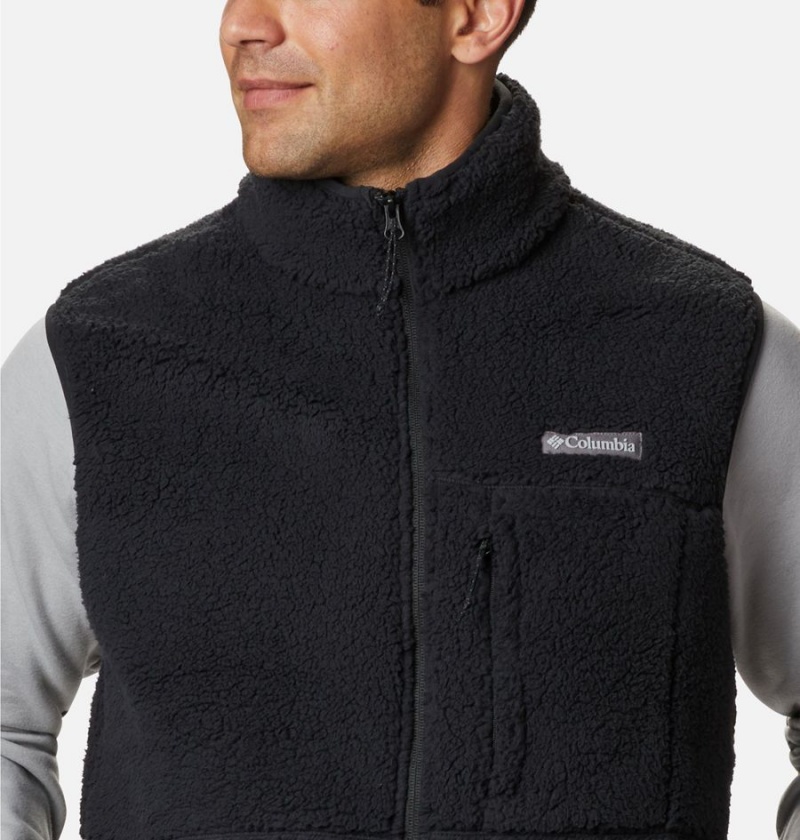 Black Men's Columbia Mountainside Sherpa Fleece Vest | VZRJM-6795