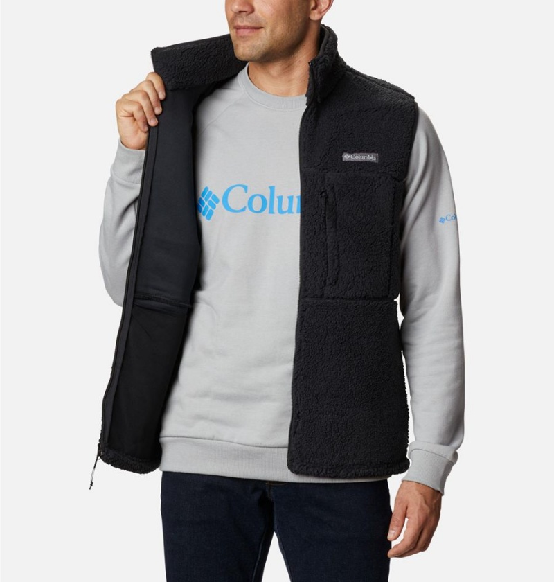 Black Men's Columbia Mountainside Sherpa Fleece Vest | VZRJM-6795