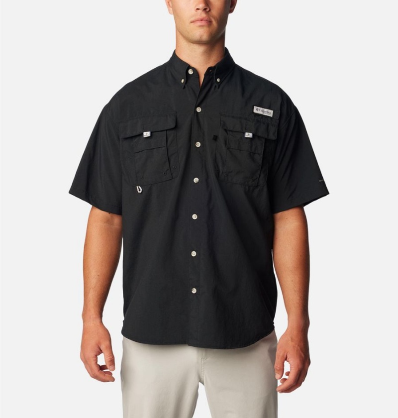 Black Men\'s Columbia PFG Bahama II Short Sleeve Shirt | ZXNHE-3587