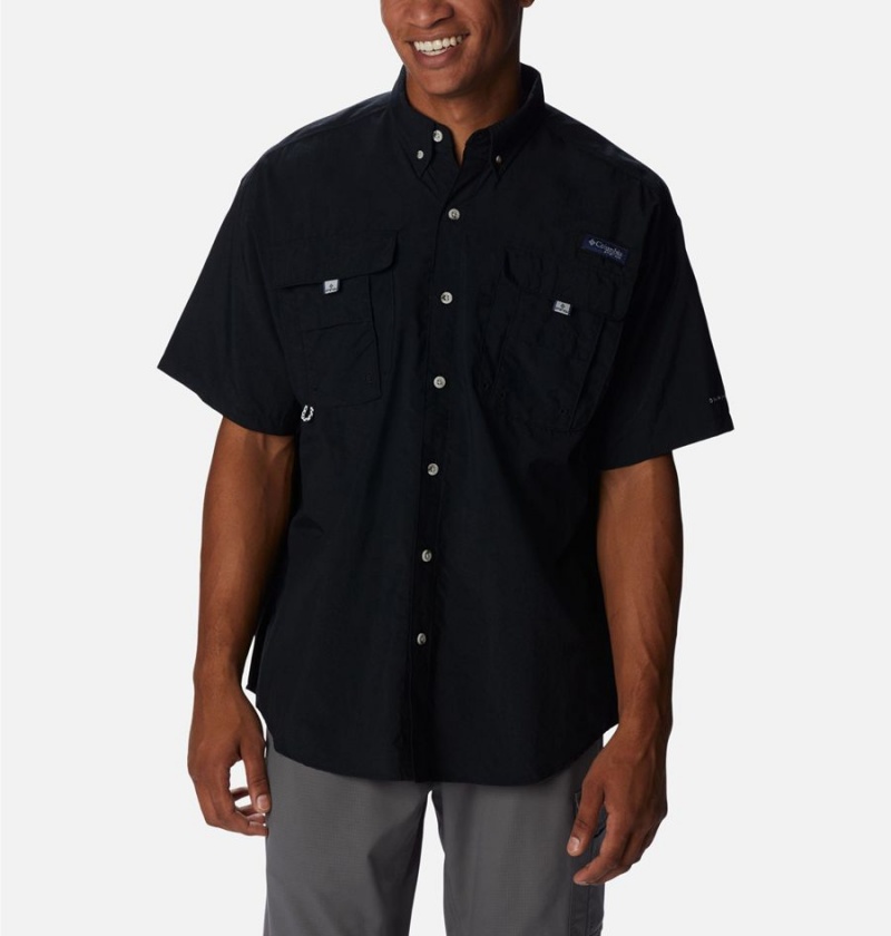 Black Men\'s Columbia PFG Bahama Icon Short Sleeve Shirt | LJVHX-4370