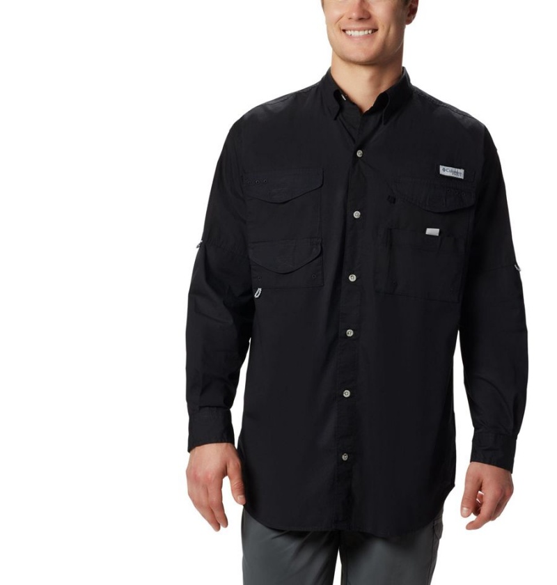 Black Men\'s Columbia PFG Bonehead Long Sleeve Shirt | NMKUA-7389