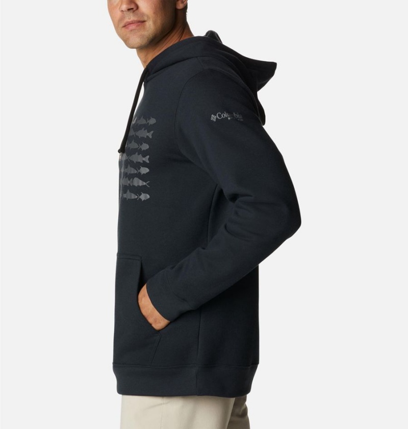 Black Men's Columbia PFG Fish Flag II Hoodie | YQEGA-1204