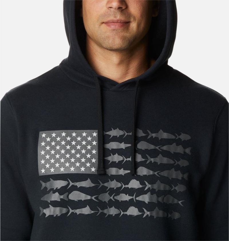 Black Men's Columbia PFG Fish Flag II Hoodie | YQEGA-1204