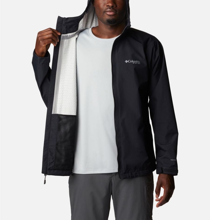 Black Men's Columbia PFG Omni-Tech 3D Rain Jacket | JIULR-0716