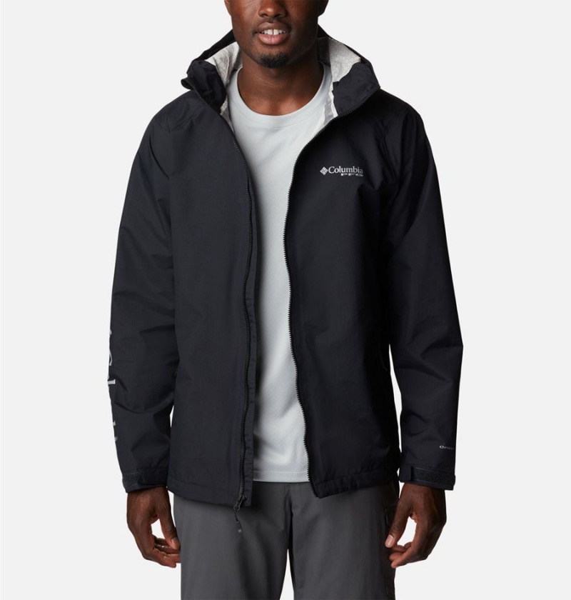 Black Men's Columbia PFG Omni-Tech 3D Rain Jacket | JIULR-0716