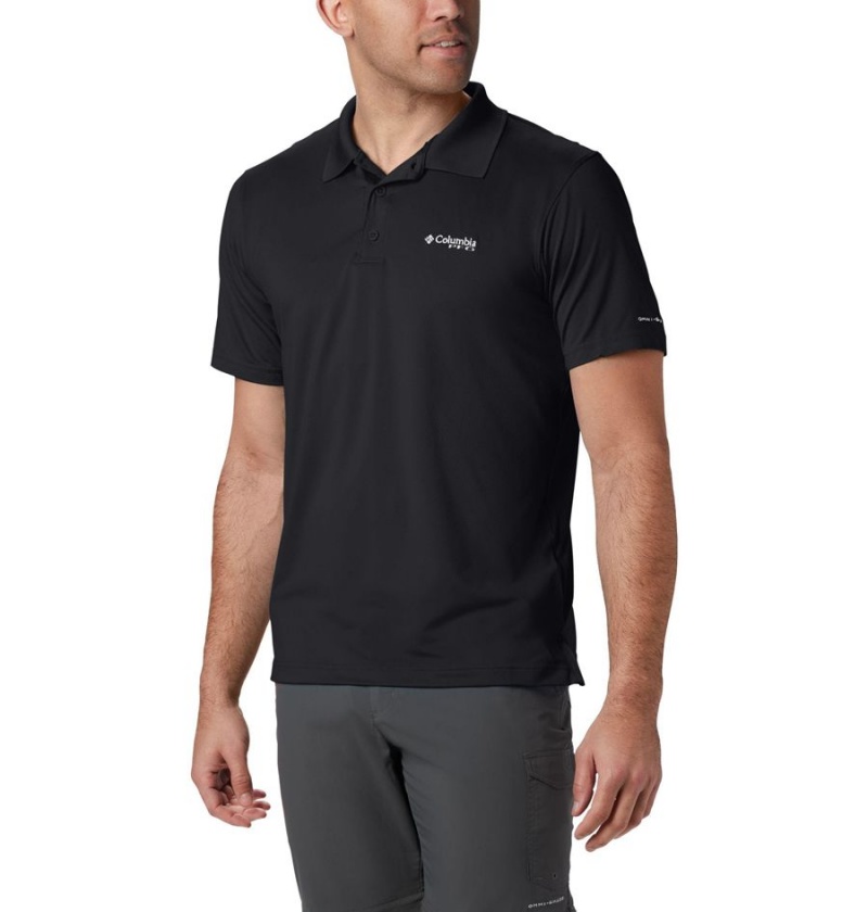 Black Men\'s Columbia PFG Skiff Cast Polo Shirt | FAZHR-7405