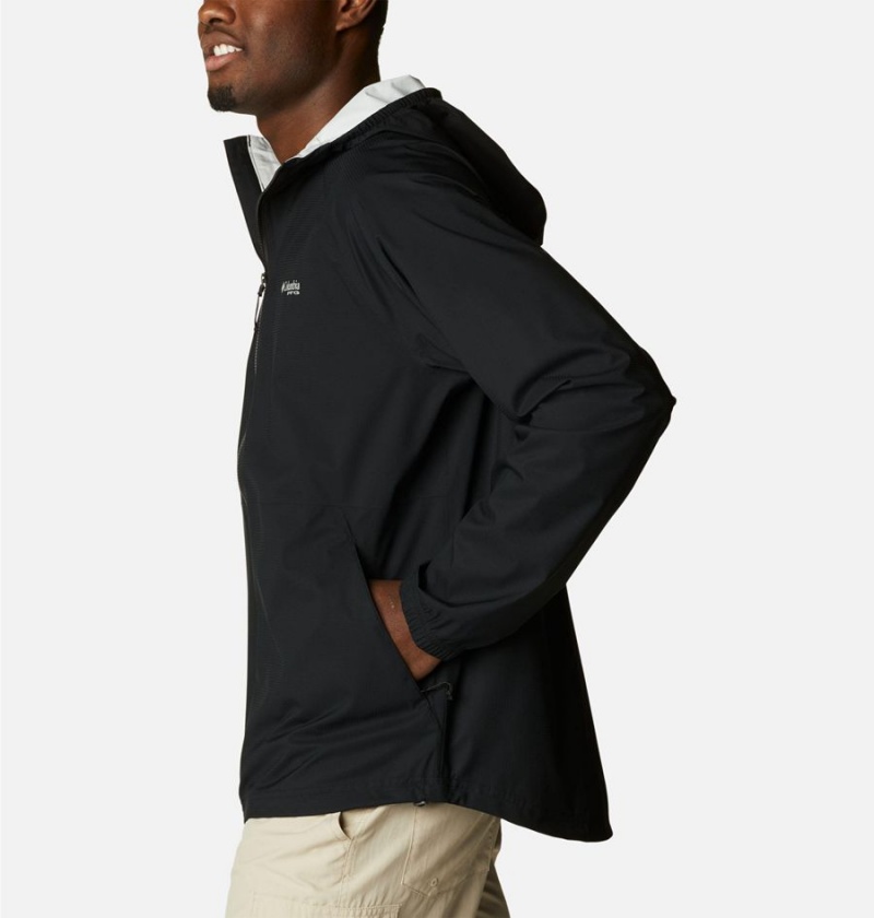 Black Men's Columbia PFG Skiff Guide Rain Jacket | NLZBU-6837