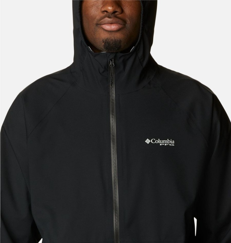 Black Men's Columbia PFG Skiff Guide Rain Jacket | NLZBU-6837