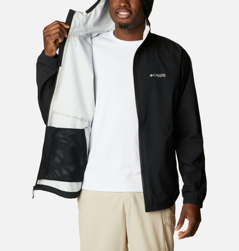 Black Men's Columbia PFG Skiff Guide Rain Jacket | NLZBU-6837