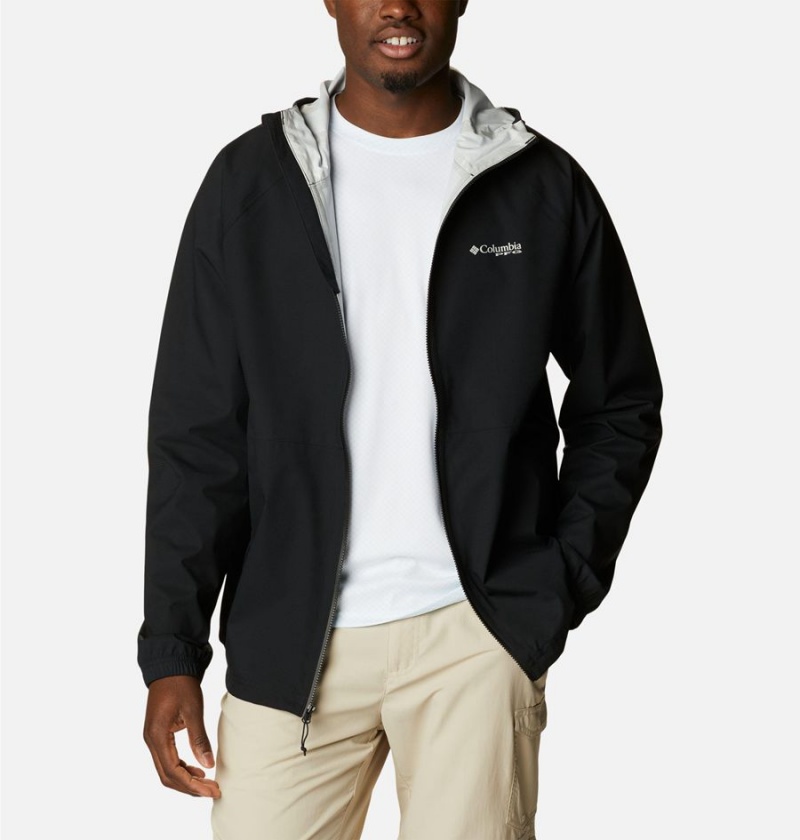 Black Men's Columbia PFG Skiff Guide Rain Jacket | NLZBU-6837