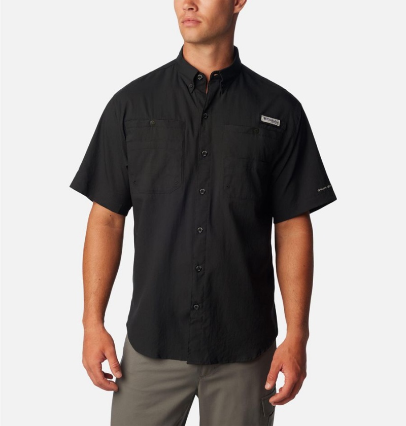 Black Men\'s Columbia PFG Tamiami II Short Sleeve Shirt | VOBQF-3805