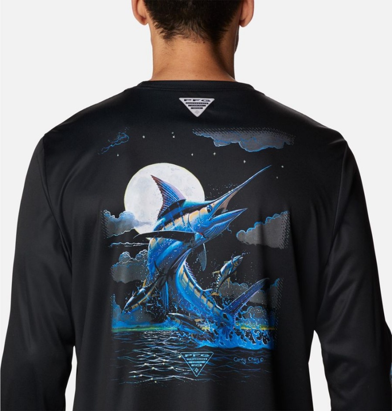 Black Men's Columbia PFG Terminal Tackle Carey Chen Long Sleeve T-Shirt | ERLHI-6298