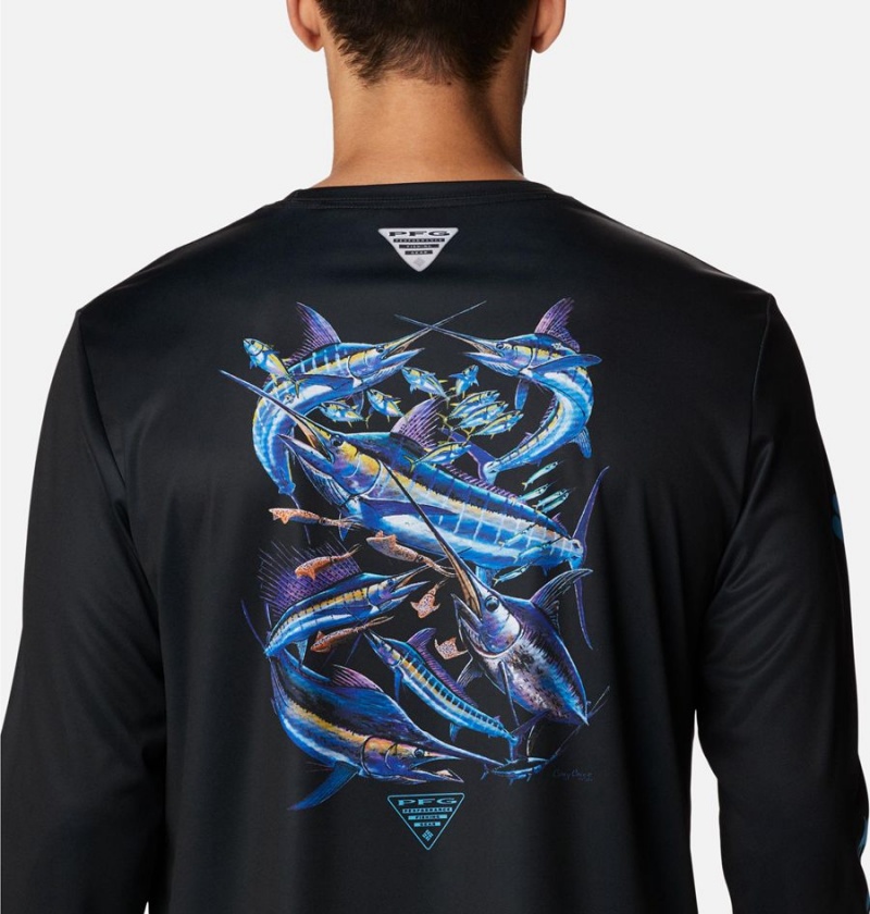 Black Men's Columbia PFG Terminal Tackle Carey Chen Long Sleeve T-Shirt | GAKIO-2386