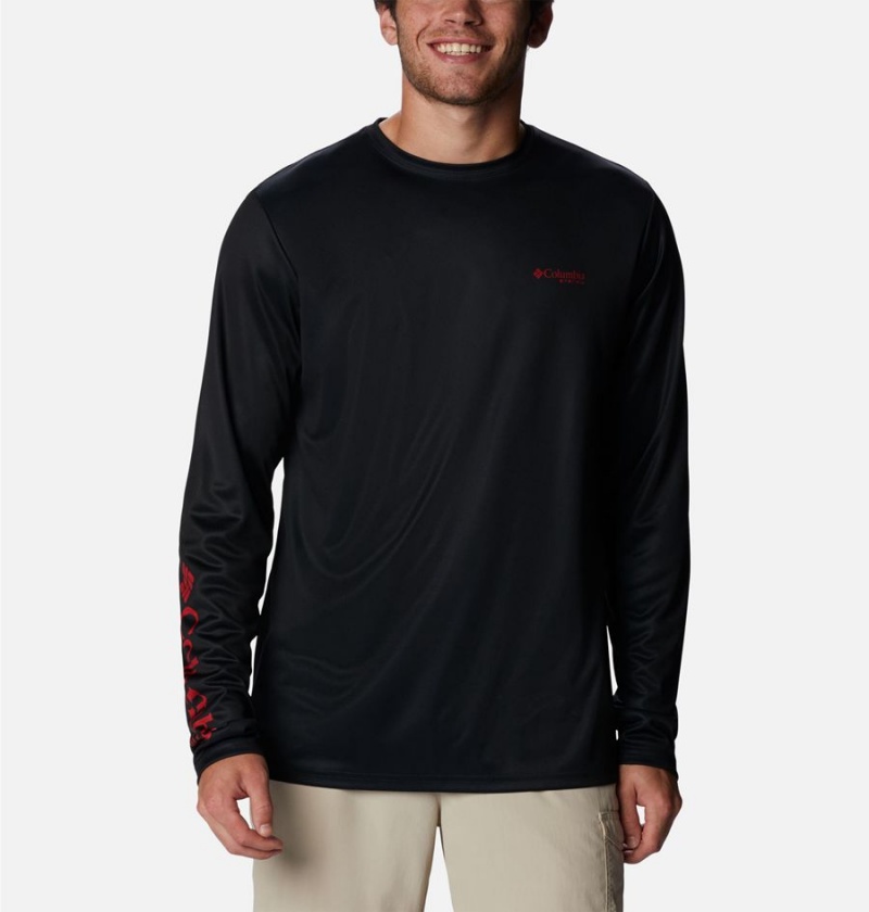 Black Men's Columbia PFG Terminal Tackle Statetriot Long Sleeve T-Shirt | UXCSF-9742