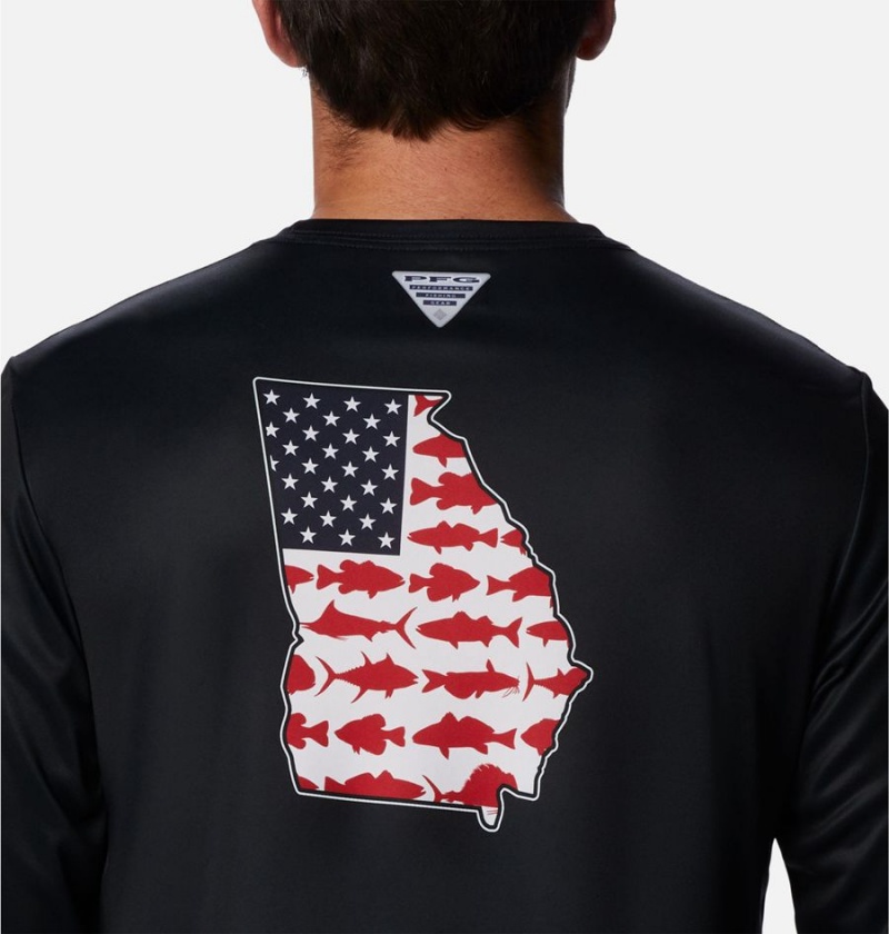 Black Men's Columbia PFG Terminal Tackle Statetriot Long Sleeve T-Shirt | UXCSF-9742