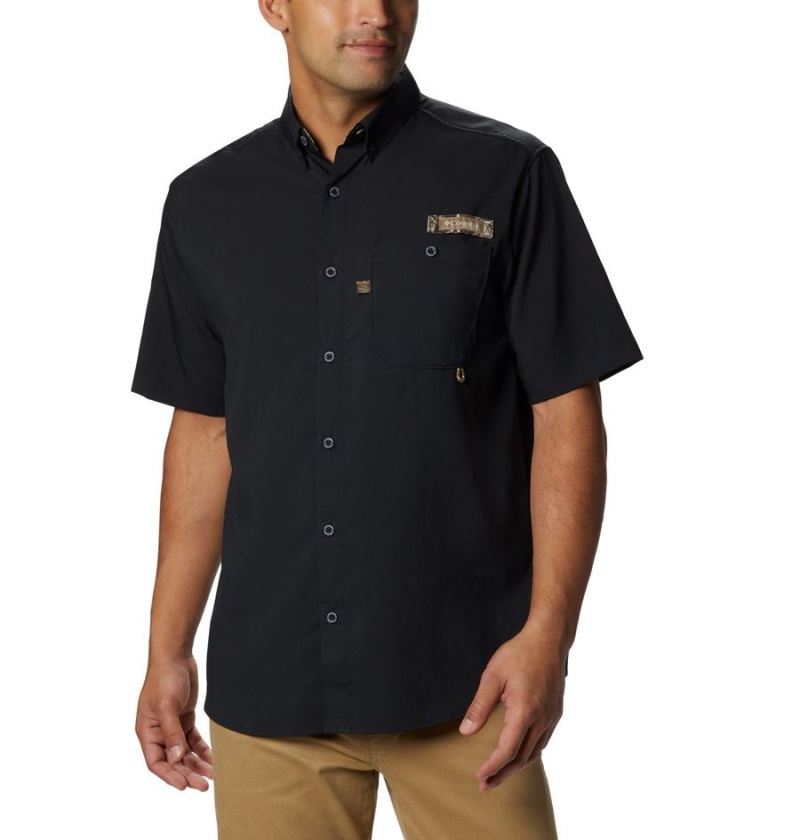 Black Men\'s Columbia PHG Bucktail Short Sleeve Woven Shirt | PVIAT-9146