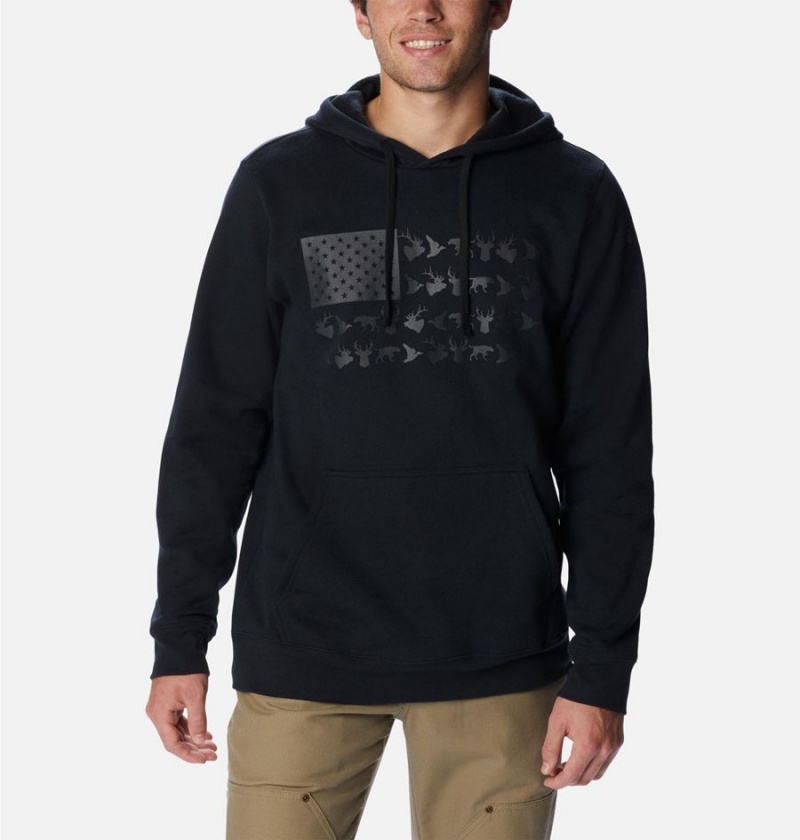 Black Men\'s Columbia PHG Game Flag II Hoodie | KFUPR-9128