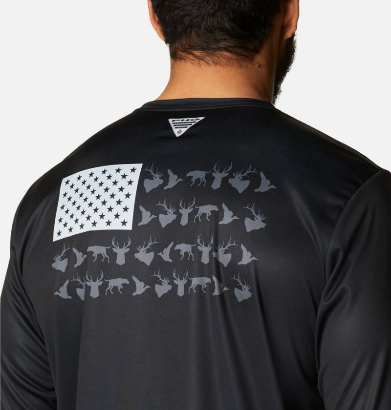 Black Men's Columbia PHG Terminal Shot Game Flag Long Sleeve T-Shirt | GFAQD-5982