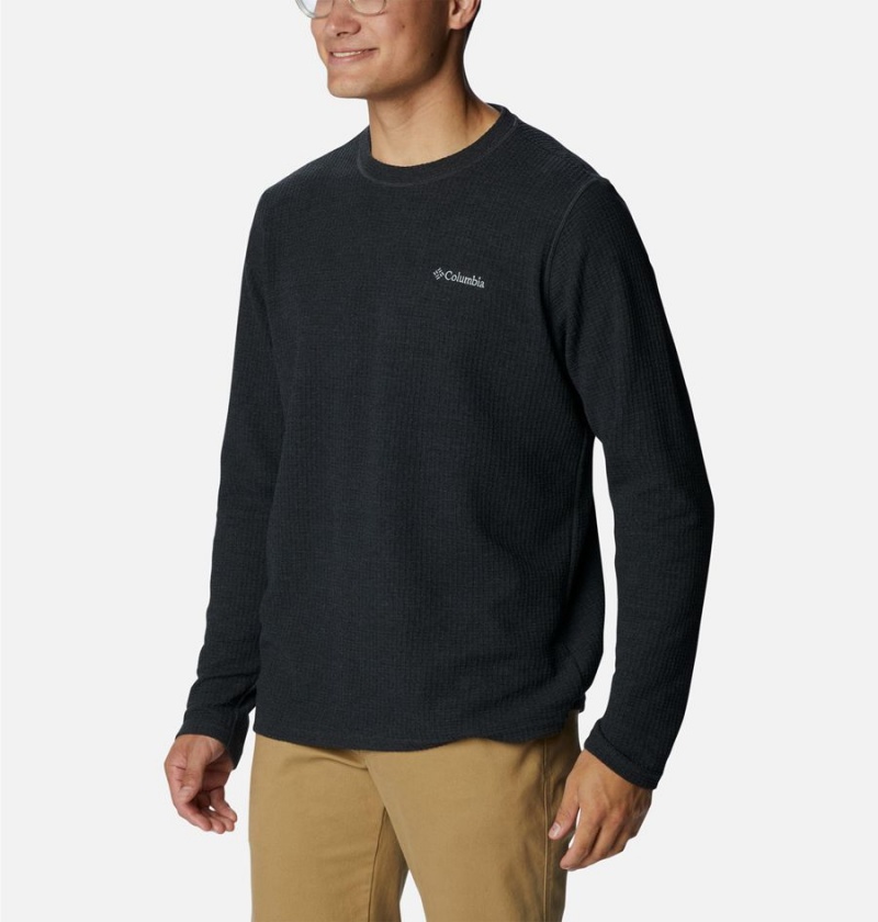 Black Men's Columbia Pine Peak II Waffle Long Sleeve Crew T-Shirt | KIRCA-6213