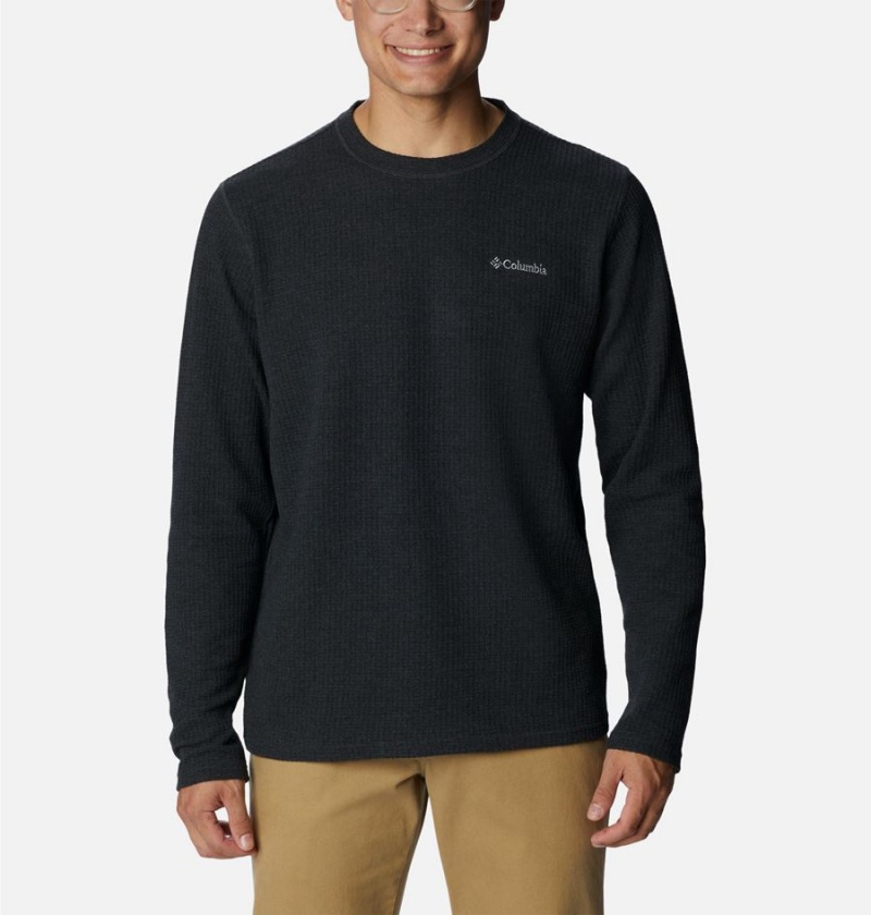 Black Men\'s Columbia Pine Peak II Waffle Long Sleeve Crew T-Shirt | KIRCA-6213